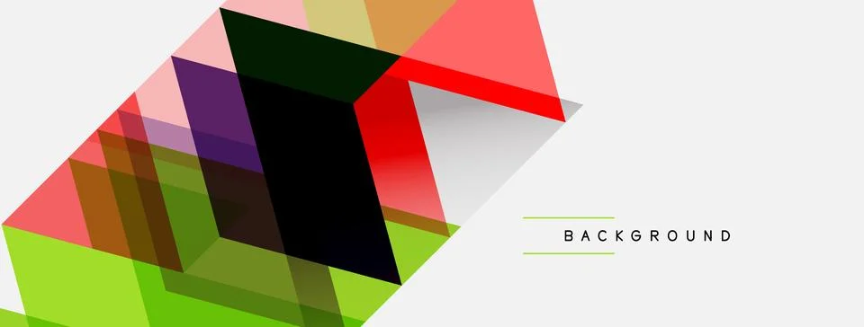 Abstract geometric shapes overlap, creating vibrant color blocks. Design Illustrazione stock