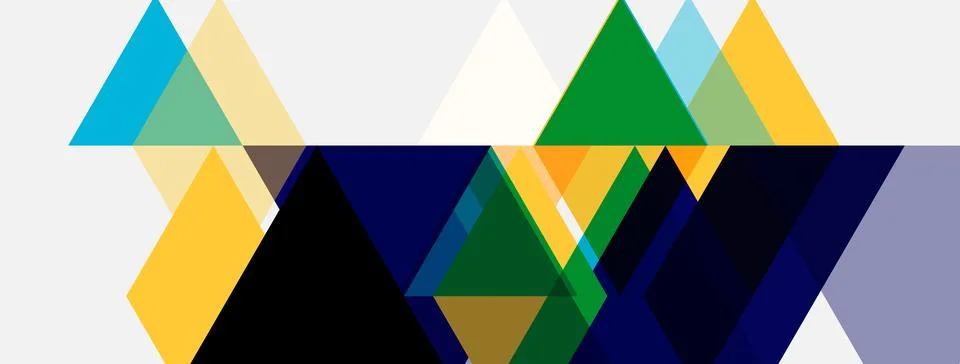 Abstract geometric shapes overlap, creating dynamic colorful pattern. Trian.. Stock Illustration
