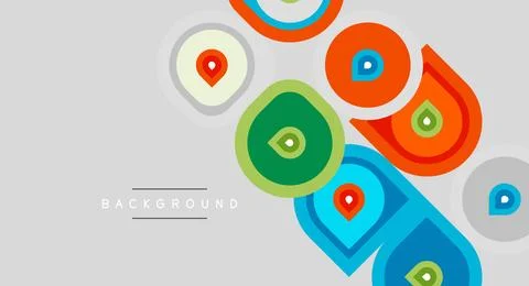 Abstract geometric shapes overlap, creating colorful design. Circles, squares Illustrazione stock