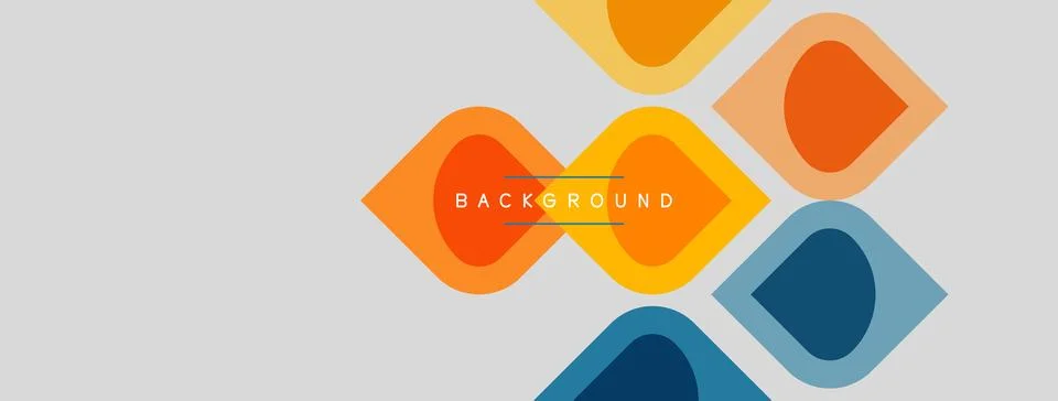 Abstract geometric shapes overlap, creating vibrant background. Orange, blue, Illustrazione stock