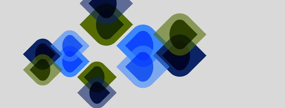 Abstract geometric shapes overlap, creating layered visual effect. Blue, gree Illustrazione stock
