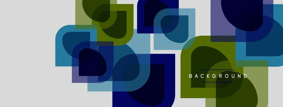 Abstract geometric shapes overlap, creating layered blue, green, gray Stock Illustration