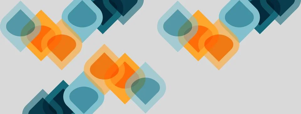 Abstract geometric shapes overlap, creating layered visual effect. Blue, oran Illustrazione stock