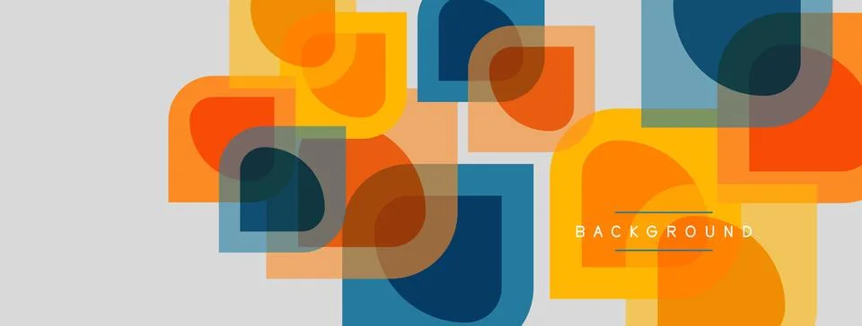 Abstract geometric shapes overlap, creating vibrant color blocks. Orange, blu Stockillustratie