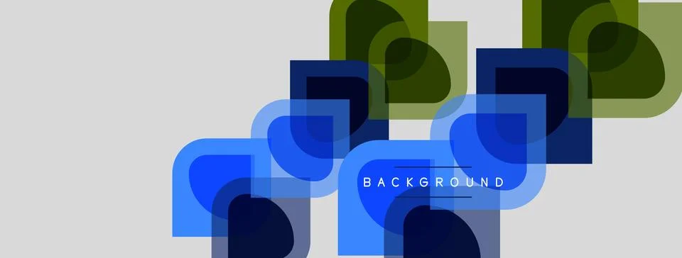 Abstract geometric shapes overlap, creating dynamic visual effect. Blue, gree Illustrazione stock