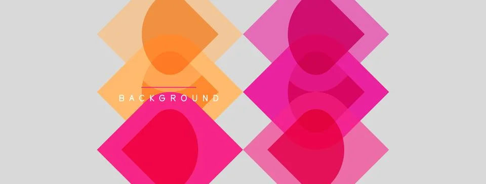 Abstract geometric shapes overlap, creating vibrant color blocks. Pink, orang Illustrazione stock