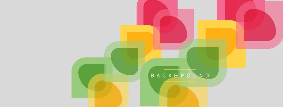 Abstract geometric shapes overlap, creating vibrant colorful background. Soft Stockillustratie