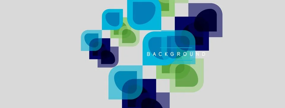 Abstract geometric shapes overlap, creating layered visual effect. Blue, gree イラスト素材
