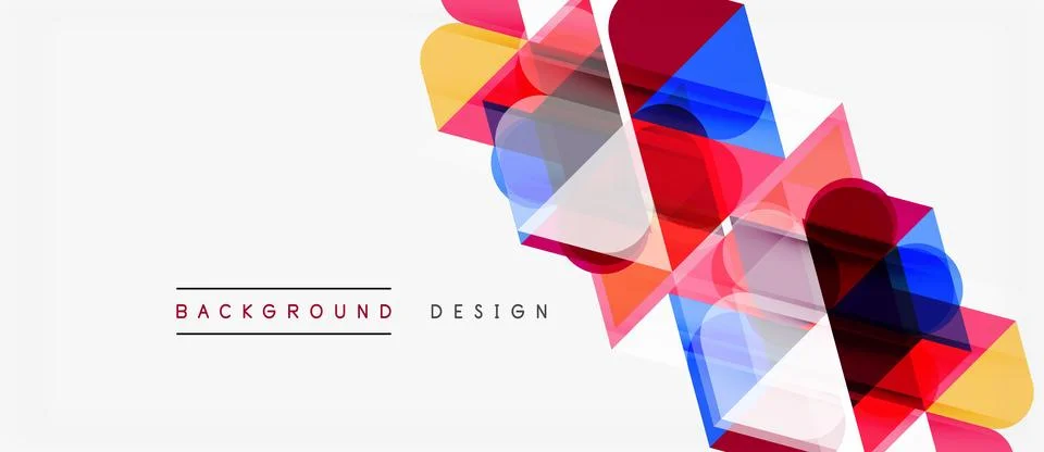 Abstract geometric shapes overlap, creating vibrant colorful design. White .. イラスト素材