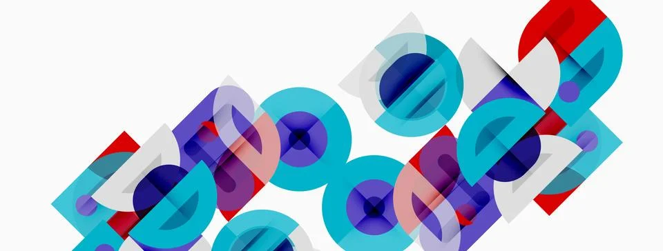 Abstract geometric shapes overlap, creating vibrant color patterns. Blue, p.. 스톡 일러스트