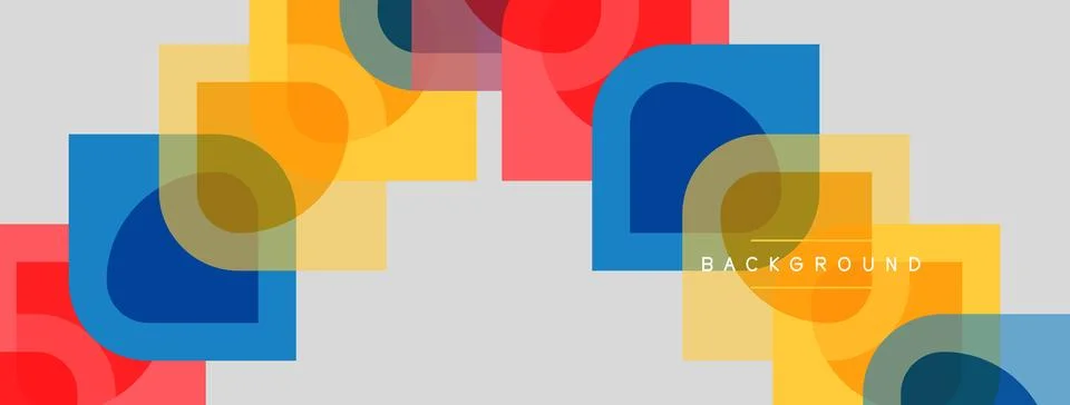 Abstract geometric shapes overlap, creating vibrant colorful background. Stock Illustration