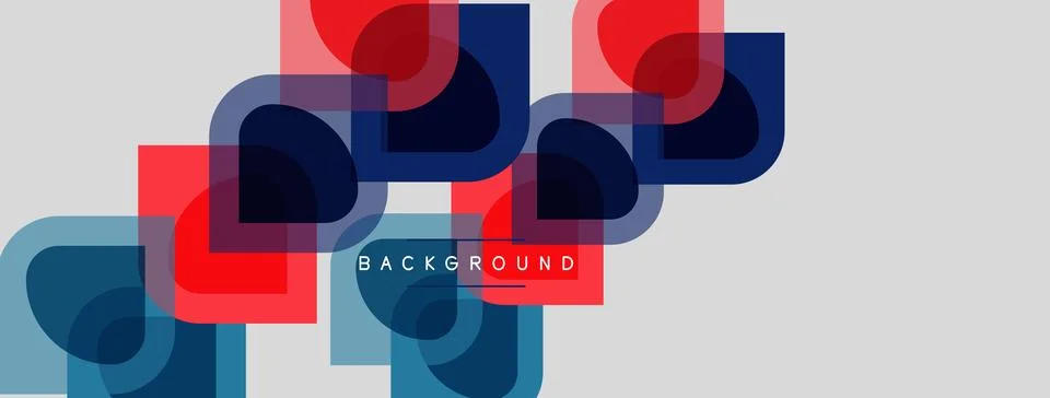 Abstract geometric shapes overlap, creating vibrant color patterns. Backgroun Stock Illustration