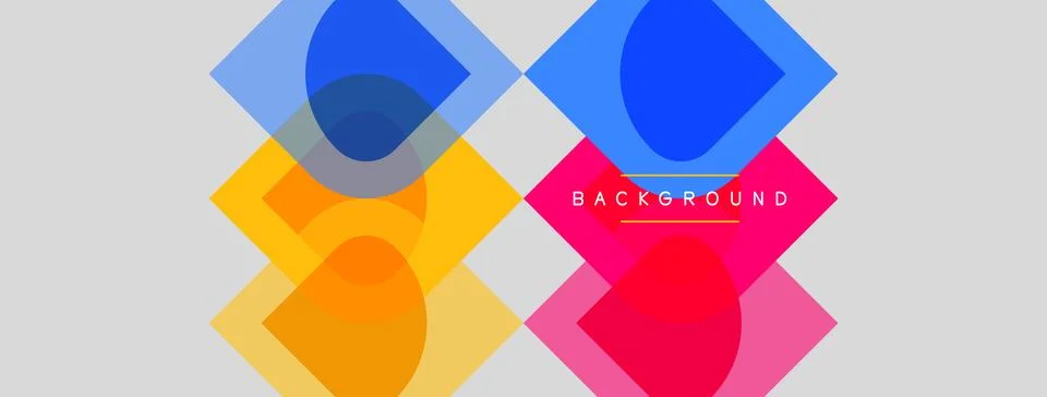Abstract geometric shapes overlap, creating vibrant color blends. Light gray Stock Illustration