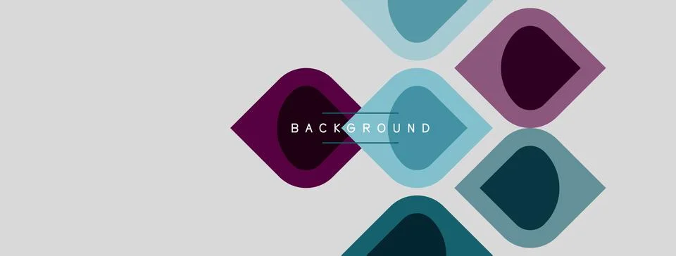 Abstract geometric shapes overlap, creating modern background. Colors include Illustrazione stock