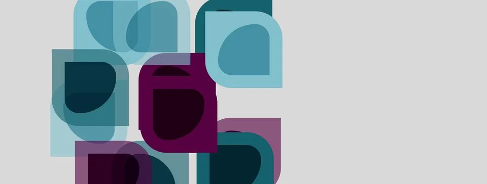 Abstract geometric shapes overlap, creating layered visual effect. Cool tones Illustrazione stock