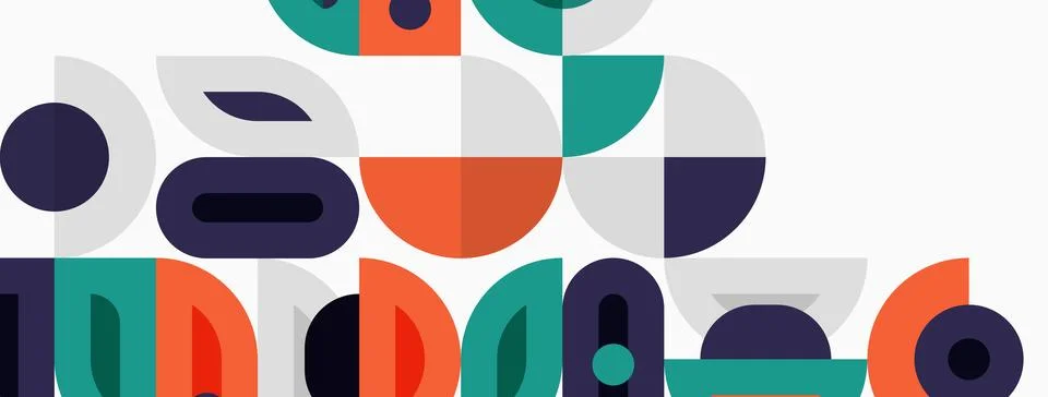 Abstract geometric shapes overlap, creating colorful modern design. Compositi イラスト素材