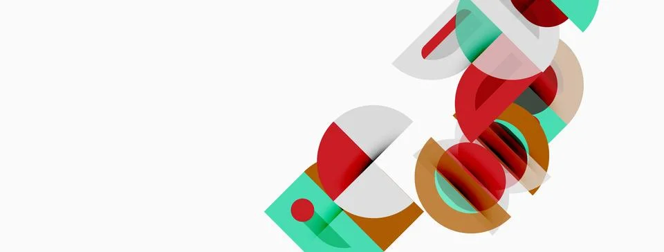 Abstract geometric shapes overlap, creating colorful composition. Circles, Stock Illustration