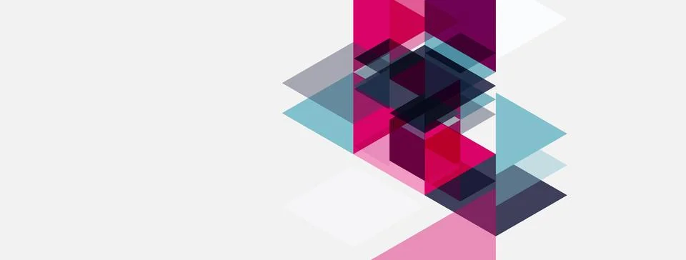 Abstract geometric shapes overlap, creating layered pink, blue, gray compos.. Illustrazione stock