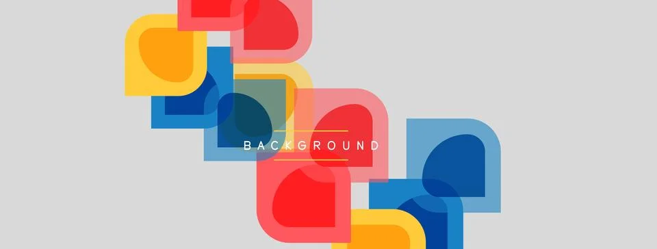 Abstract geometric shapes overlap, creating colorful background. Light gray Stock Illustration