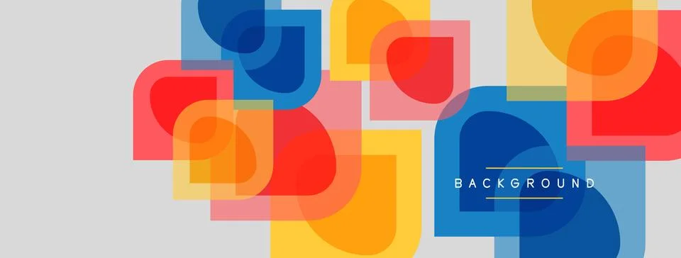 Abstract geometric shapes overlap, creating vibrant colorful background. Mode Stock Illustration
