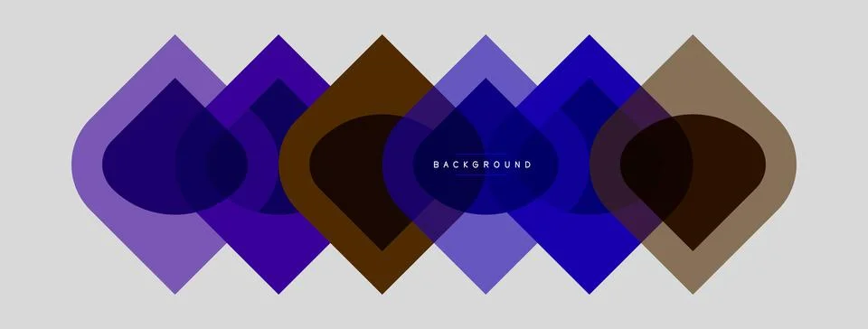 Abstract geometric shapes overlap, creating layered visual effect. Purple, .. Illustrazione stock