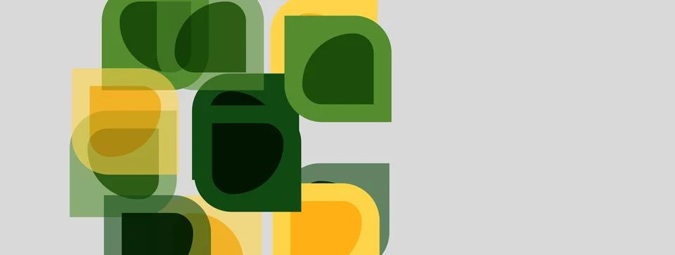 Abstract geometric shapes overlap, creating layered green, yellow compositi.. Illustrazione stock