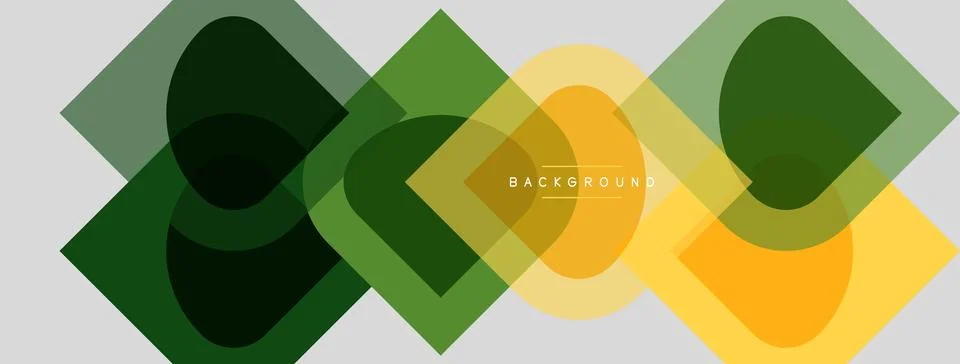 Abstract geometric shapes overlap, creating layered green, yellow tones. イラスト素材