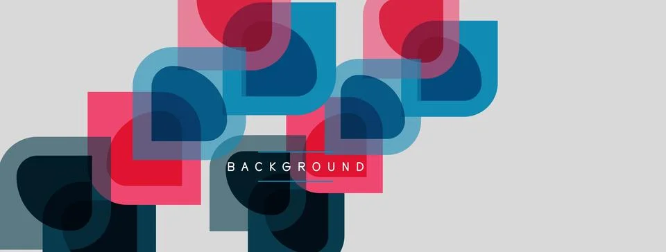 Abstract geometric shapes overlap, creating vibrant background. Pink, teal,.. Stock Illustration