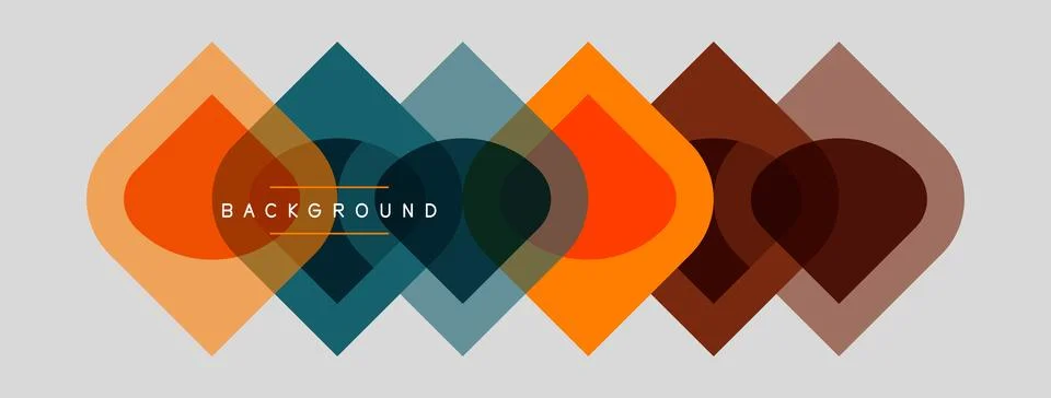 Abstract geometric shapes overlap creating colorful background. Orange, teal, Stock Illustration