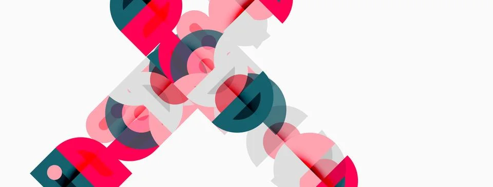 Abstract geometric shapes overlap, creating dynamic composition. Pink, teal, Stock Illustration
