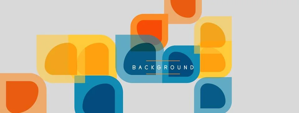 Abstract geometric shapes overlap, creating vibrant background. Orange, blue, イラスト素材