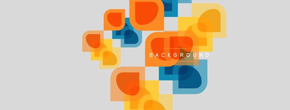 Abstract geometric shapes overlap, creating vibrant color blocks. Light gray Stock Illustration