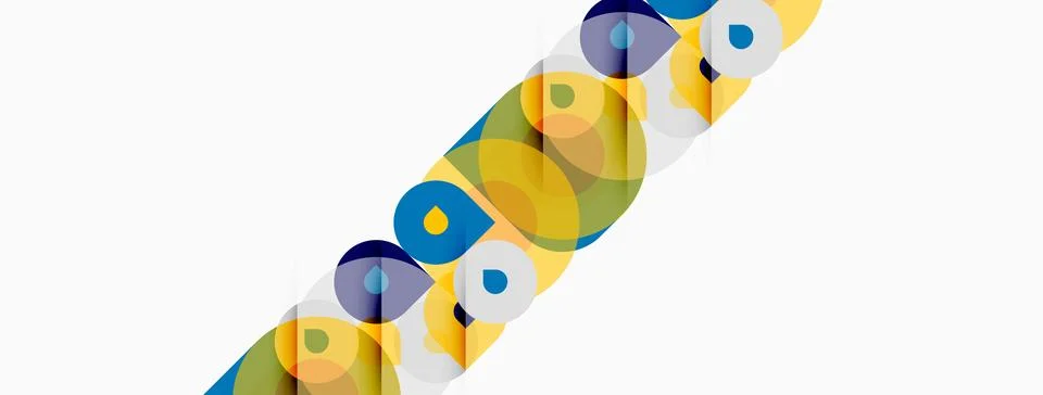 Abstract geometric shapes overlap, creating colorful patterns. Circles, squ.. Stock Illustration