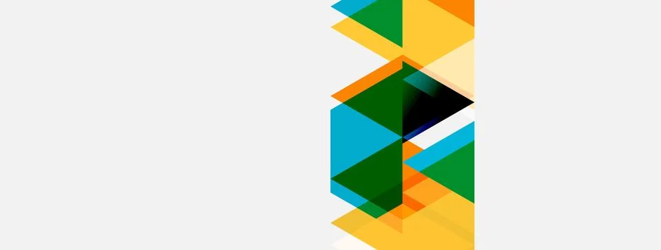 Abstract geometric shapes overlap, creating vibrant color blocks. Yellow, g.. Stock Illustration