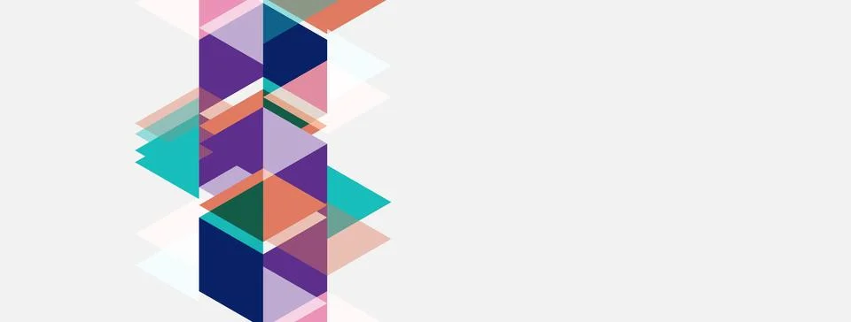 Abstract geometric shapes overlap, creating dynamic composition. Colors inclu Stock Illustration