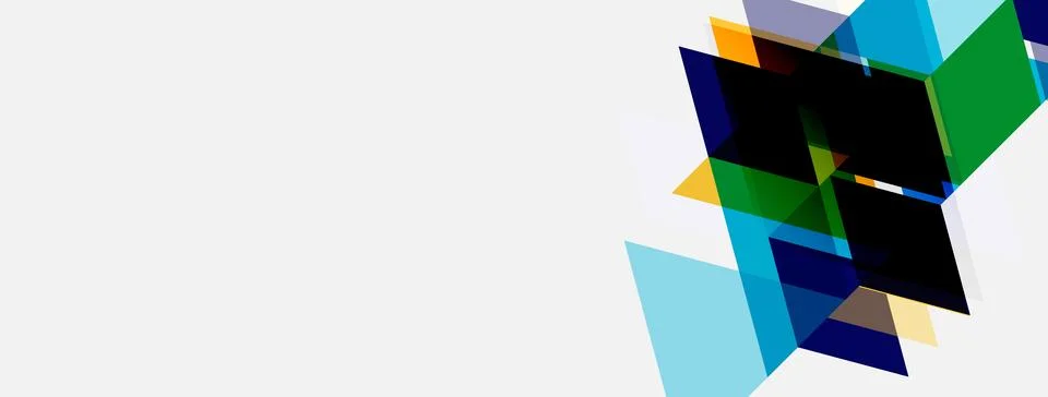 Abstract geometric shapes overlap, creating dynamic colorful composition. Whi イラスト素材