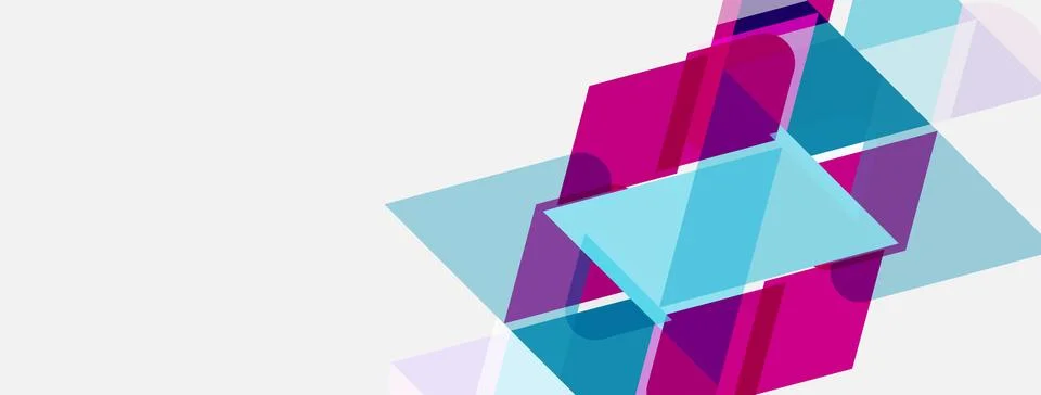 Abstract geometric shapes overlap, creating dynamic visual effect. Pink, blue Illustrazione stock