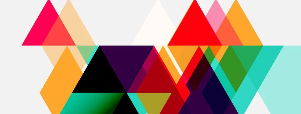 Abstract geometric shapes overlap, creating vibrant colorful pattern. Triangl Illustrazione stock