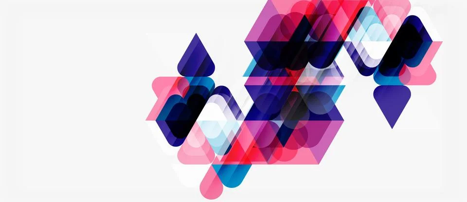 Abstract geometric shapes overlap, creating vibrant color patterns. Pink, p.. 库存插图