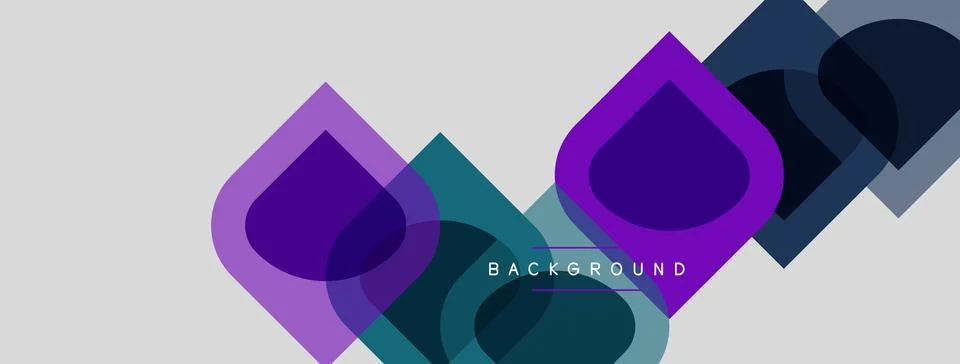 Abstract geometric shapes overlap, creating layered visual effect. Purple, te Illustrazione stock