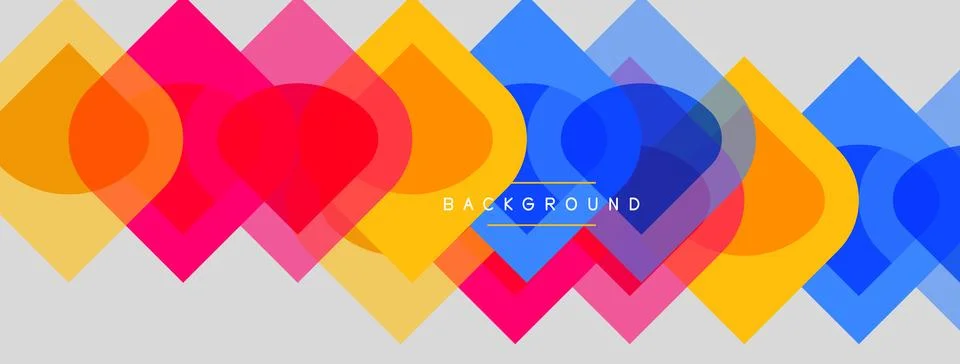 Abstract geometric shapes overlap, creating vibrant colorful background. Laye Stockillustratie