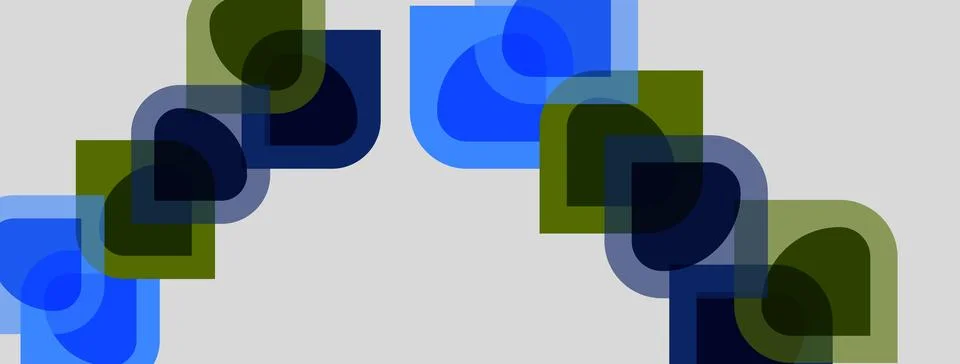 Abstract geometric shapes overlap, creating dynamic composition. Blue, green Stock Illustration