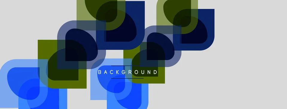 Abstract geometric shapes overlap, creating dynamic composition. Blue, green, Stock Illustration