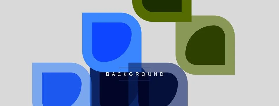Abstract geometric shapes overlap, creating layered blue, green tones. Stock Illustration