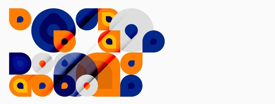 Abstract geometric shapes overlap, creating vibrant composition. Circles, Stock Illustration