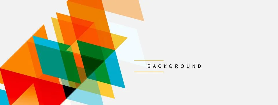Abstract geometric shapes overlap, creating vibrant color blocks. White space Stock Illustration