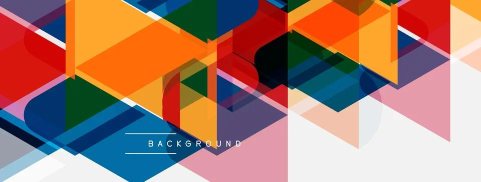 Abstract geometric shapes overlap, creating vibrant colorful background. Mode Stock Illustration