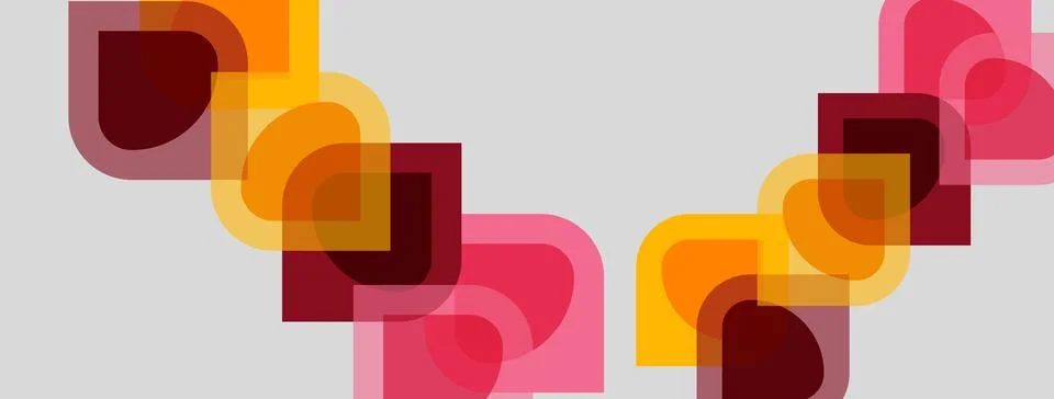 Abstract geometric shapes overlap, creating vibrant color patterns. Warm tone Illustrazione stock