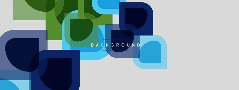 Abstract geometric shapes overlap, creating layered visual effect. Blue, gree Stock Illustration