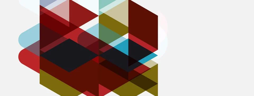 Abstract geometric shapes overlap, creating layered composition. Colors inclu Stock Illustration